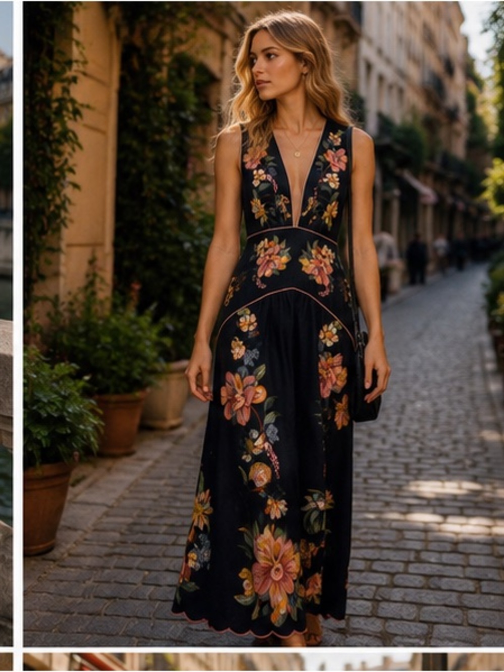 FARM Rio navy blue Maxi Dress with Pink & Yellow Floral Embroidery - Picture 5 of 11